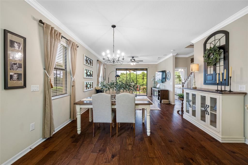 Dining room, Interior, Pendant Lights, Wood Texture Flooring
