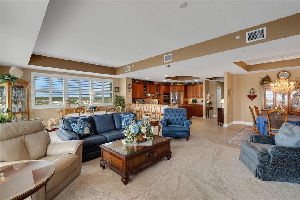 Chandelier, Dining room, Interior, Kitchen, Living room, Recessed Lighting, Stainless Steel Appliances