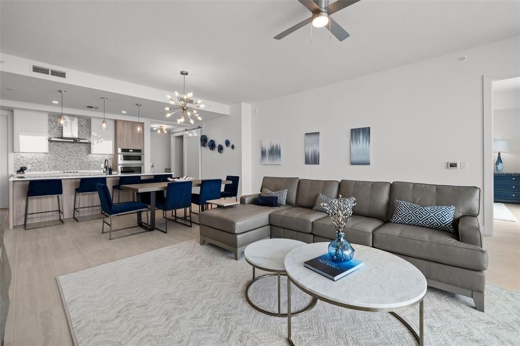 Dining room, Interior, Kitchen, Living room, Pendant Lights, Stainless Steel Appliances