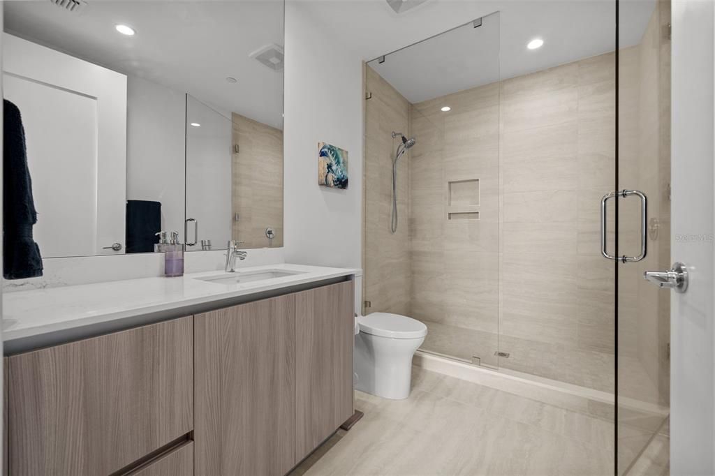 Bathroom, Glass Shower, Interior, Recessed Lighting