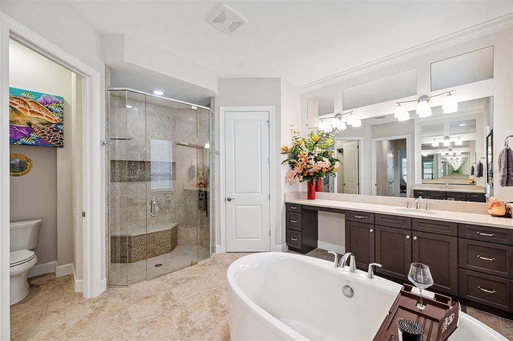 Bathroom, Dual Sink Vanities, Free Standing Baths, Glass Shower, Interior, Recessed Lighting