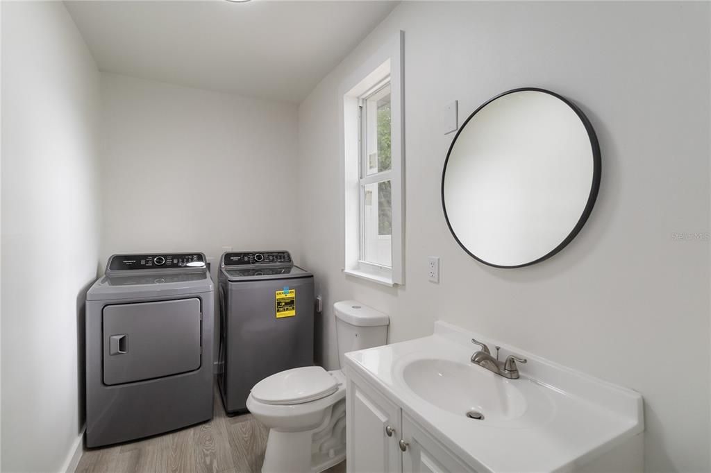 Bathroom, Interior, Washer, Wood Texture Flooring