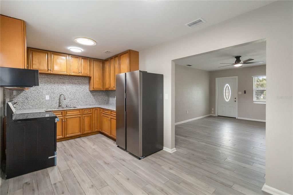 Interior, Kitchen, Recessed Lighting, Wood Texture Flooring