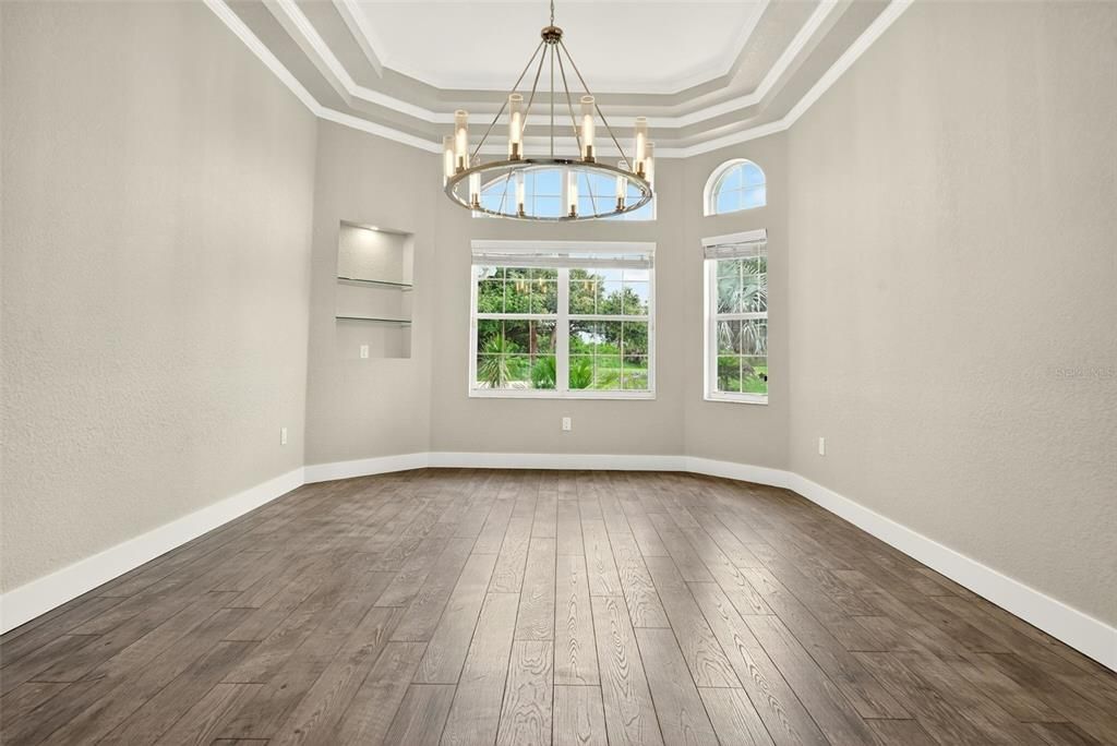Empty room, Interior, Pendant Lights, Wood Texture Flooring