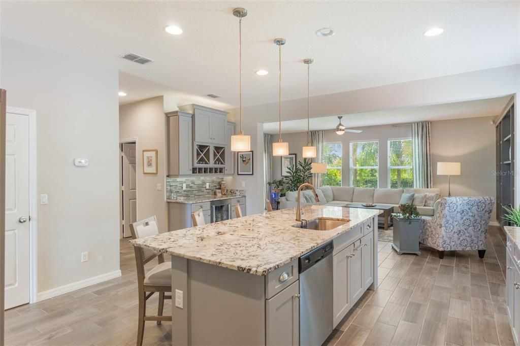 Interior, Kitchen, Living room, Pendant Lights, Recessed Lighting, Wood Texture Flooring