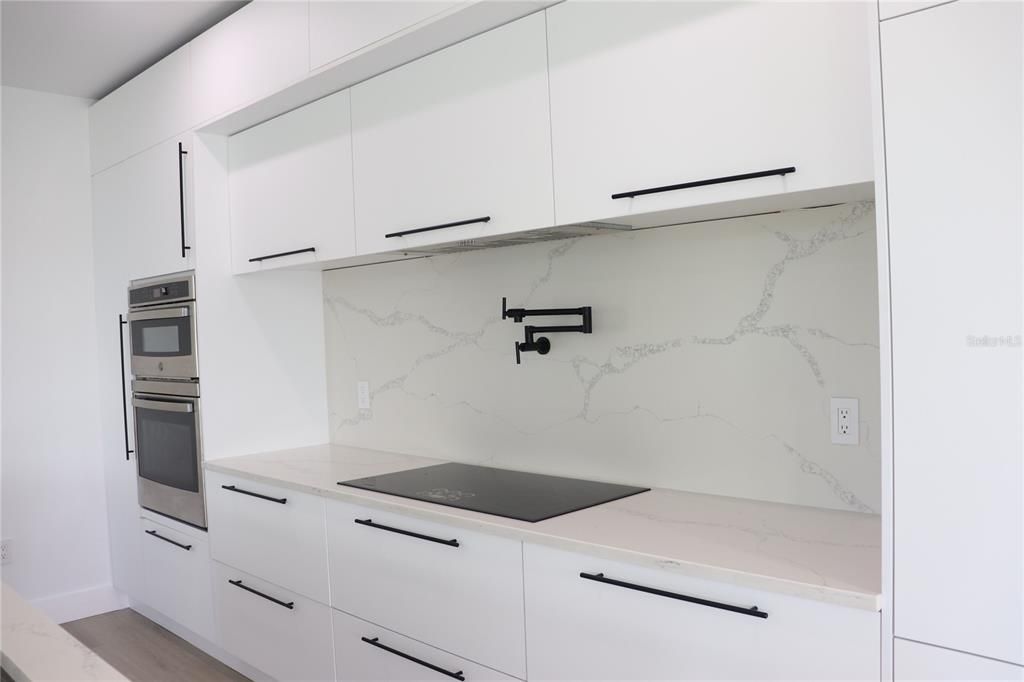 Interior, Kitchen, Marble Walls, Wood Texture Flooring