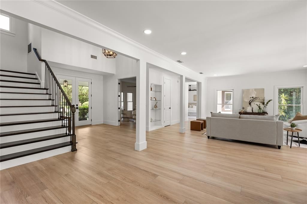 Interior, Living room, Recessed Lighting, Wood Texture Flooring