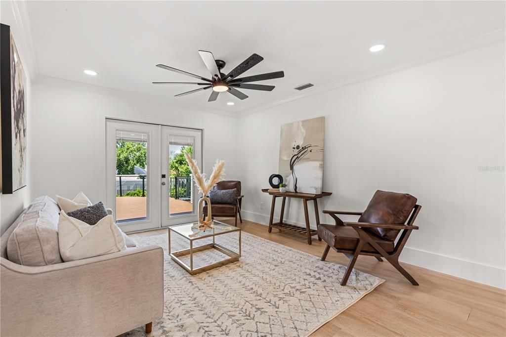 Interior, Living room, Recessed Lighting, Wood Texture Flooring