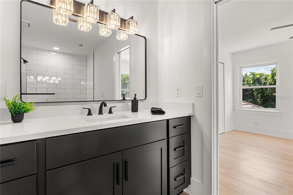 Bathroom, Interior, Recessed Lighting, Wood Texture Flooring