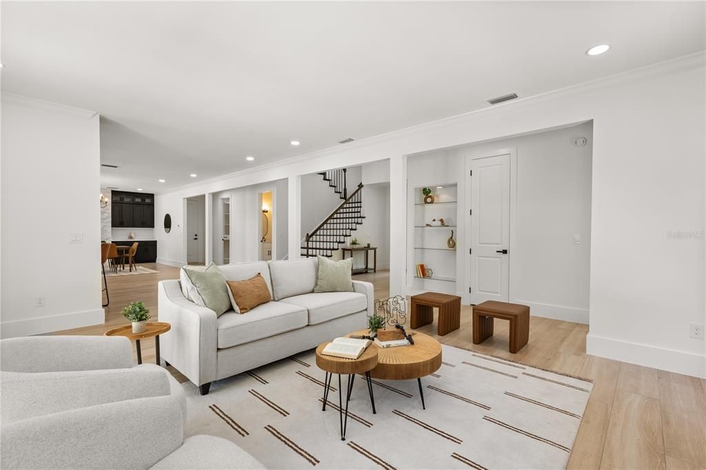 Interior, Living room, Recessed Lighting, Wood Texture Flooring