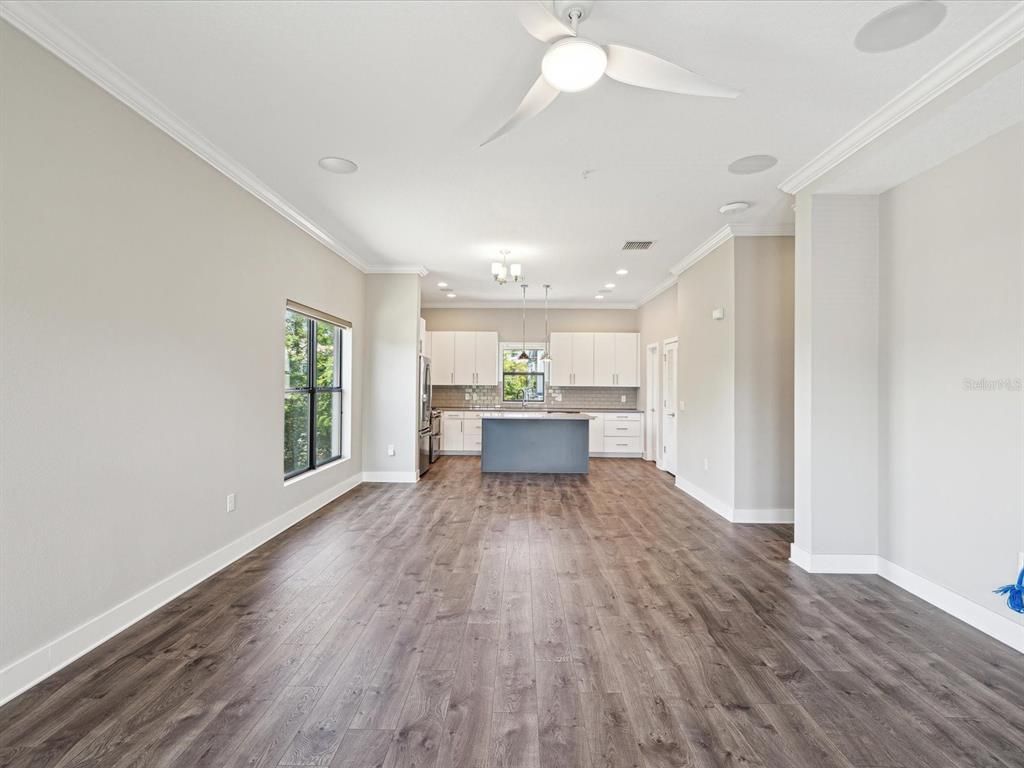 Interior, Kitchen, Recessed Lighting, Wood Texture Flooring