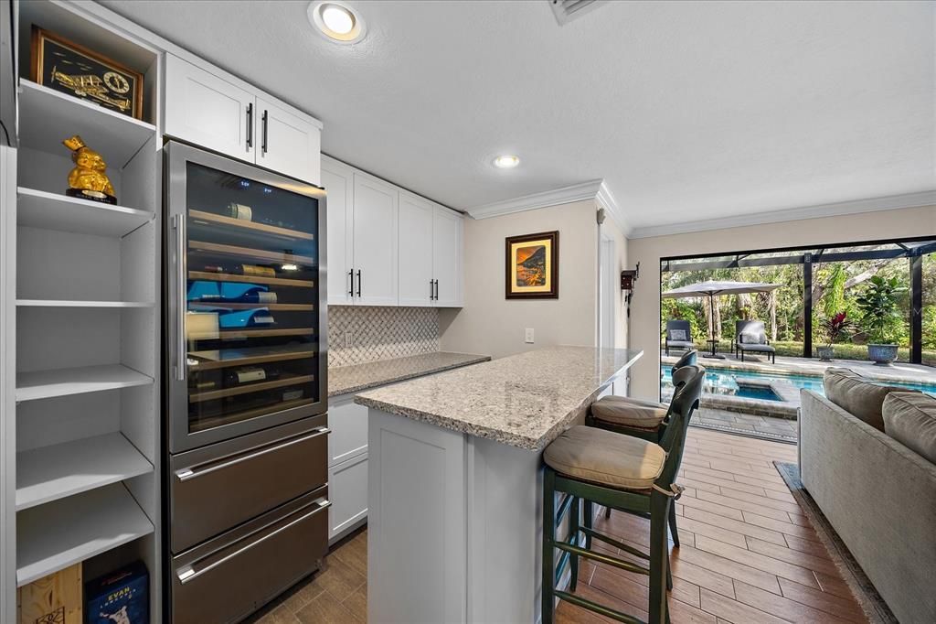 Interior, Kitchen, Pool, Recessed Lighting, Wood Texture Flooring