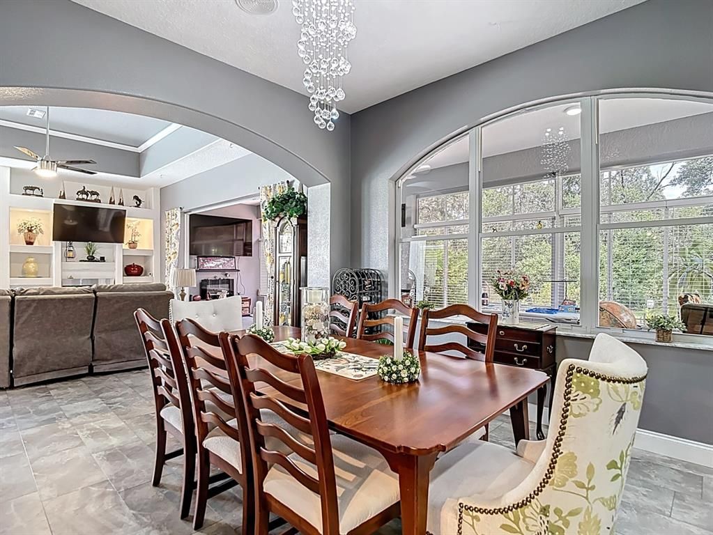 Dining room, Fireplace, Interior, Living room, Pendant Lights