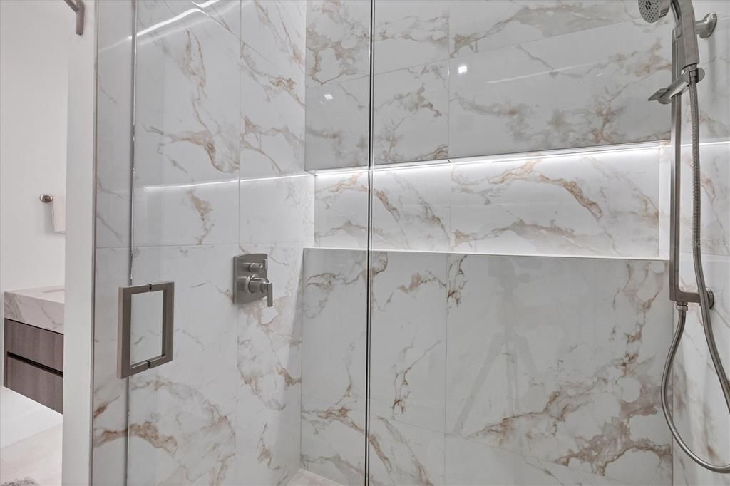 Bathroom, Glass Shower, Interior, Marble Walls