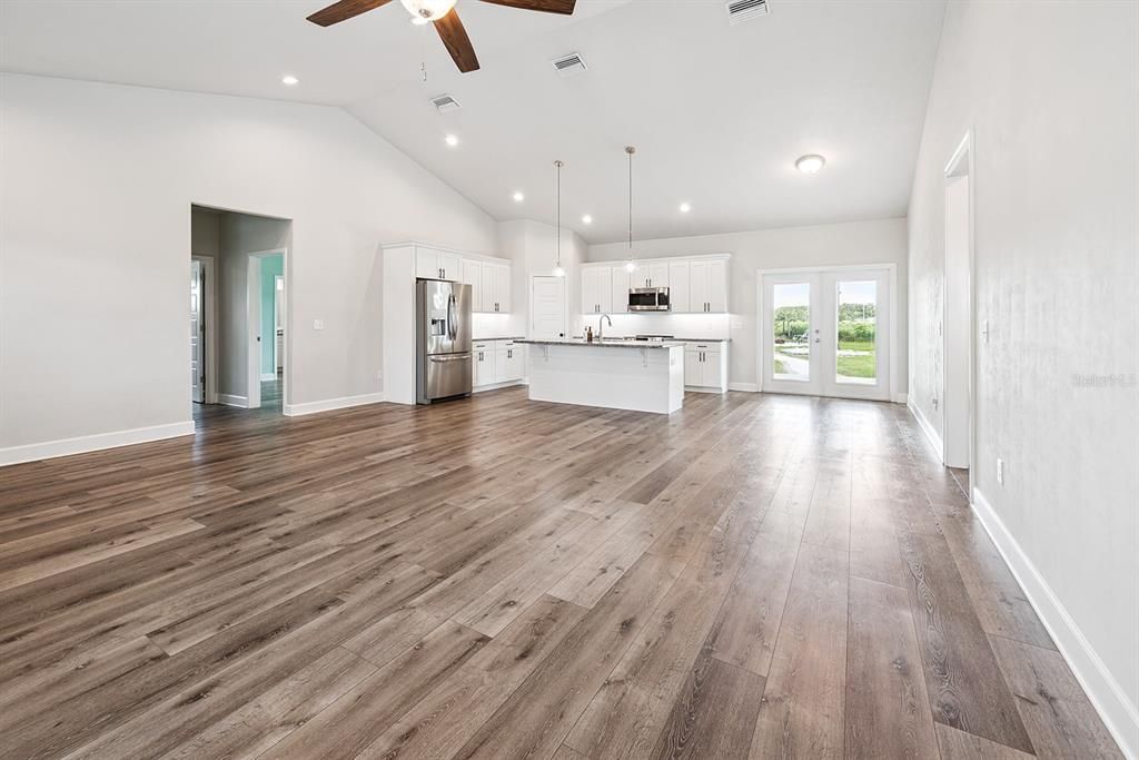 Interior, Kitchen, Pendant Lights, Recessed Lighting, Wood Texture Flooring