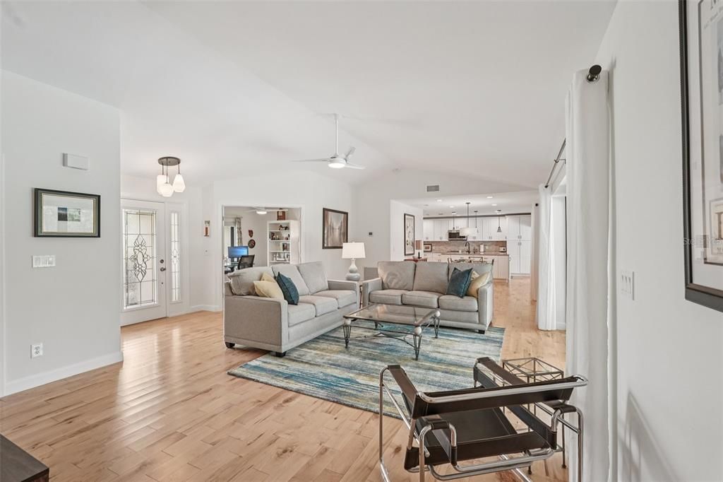 Interior, Kitchen, Living room, Pendant Lights, Wood Texture Flooring
