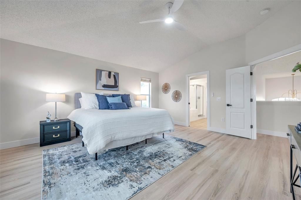 Bedroom, Interior, Recessed Lighting, Wood Texture Flooring