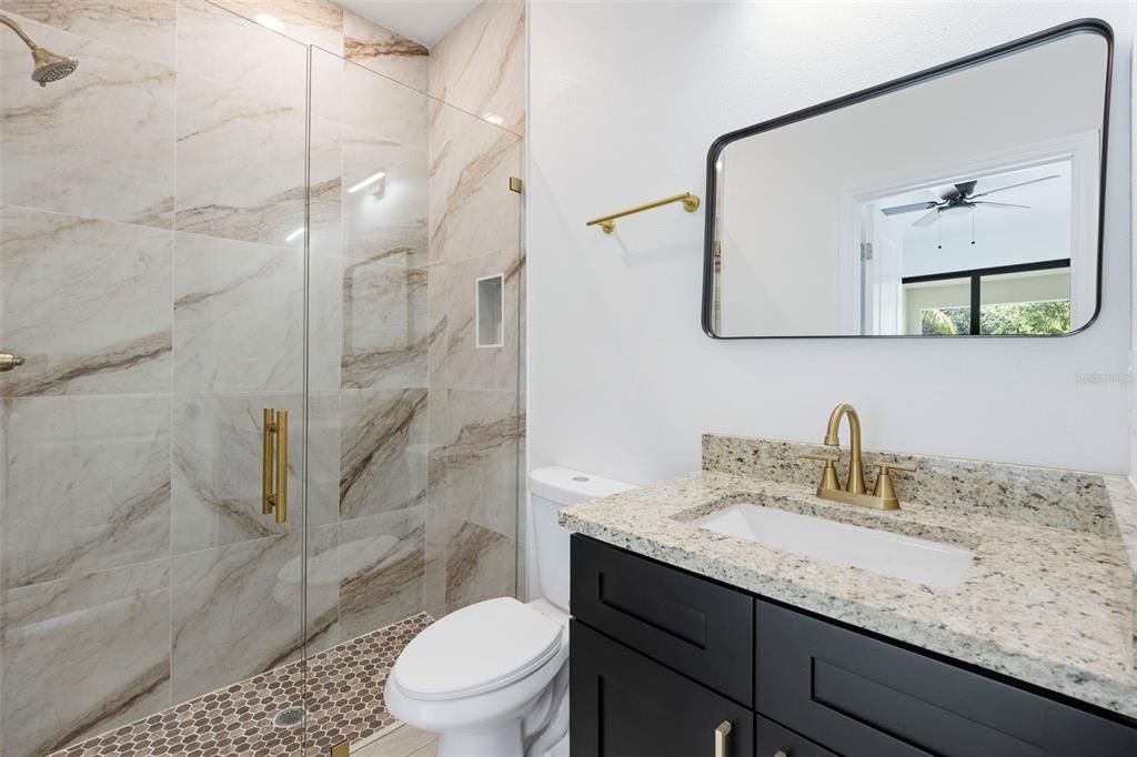 Bathroom, Glass Shower, Interior, Marble Walls