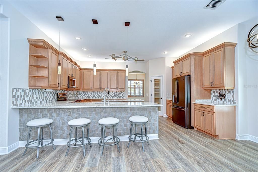 Interior, Kitchen, Pendant Lights, Recessed Lighting, Wood Texture Flooring