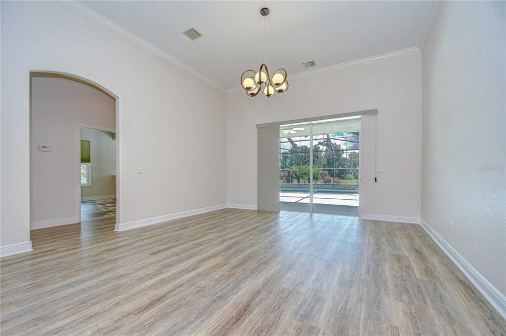 Chandelier, Empty room, Interior, Wood Texture Flooring