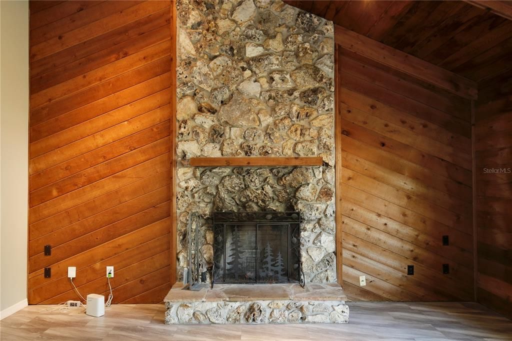 Fireplace, Interior, Stone Walls, Wooden Walls