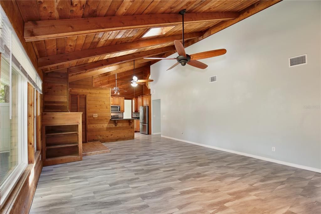 Empty room, Interior, Kitchen, Wooden Beams, Wooden Ceilings, Wood Texture Flooring, Wooden Walls