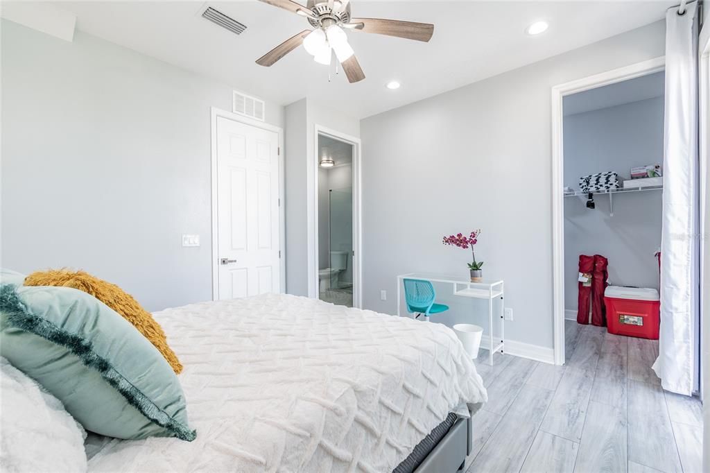 Bedroom, Interior, Recessed Lighting, Wood Texture Flooring