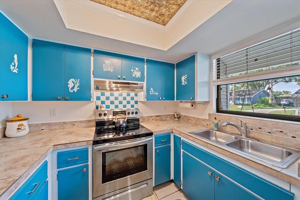 Interior, Kitchen, Stainless Steel Appliances, Tile Countertops