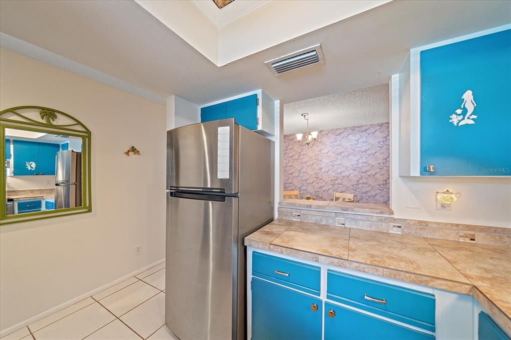 Chandelier, Interior, Kitchen, Tile Countertops