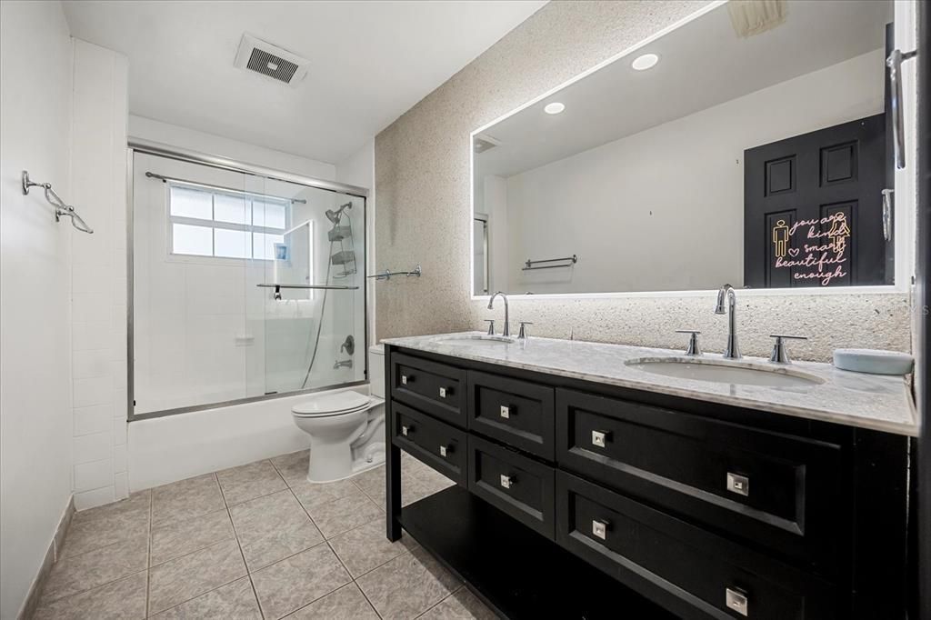 Bathroom, Dual Sink Vanities, Glass Shower, Interior, Recessed Lighting