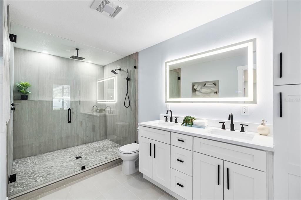 Bathroom, Dual Sink Vanities, Glass Shower, Interior