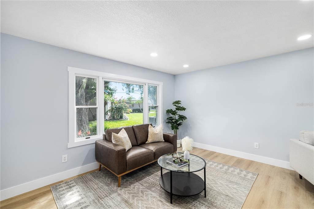 Interior, Living room, Recessed Lighting, Wood Texture Flooring