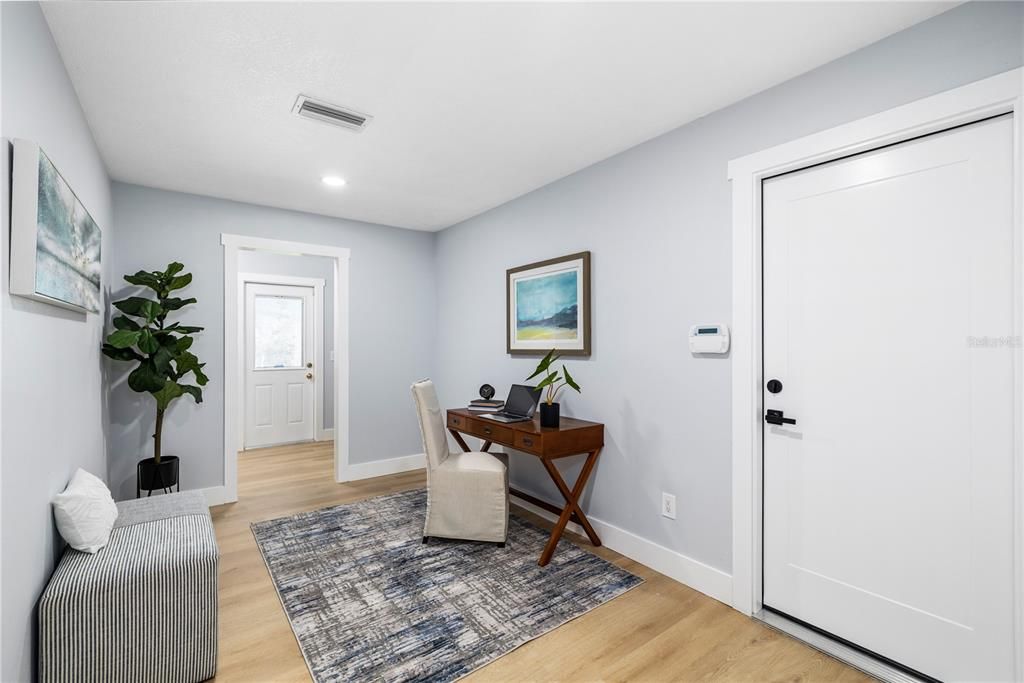 Home Office, Interior, Recessed Lighting, Wood Texture Flooring