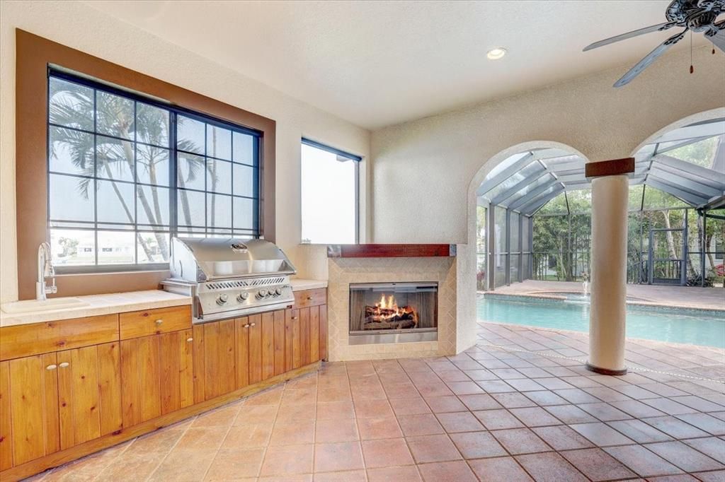 Fireplace, Glass Ceilings, Interior, Pool, Recessed Lighting, Sun Room