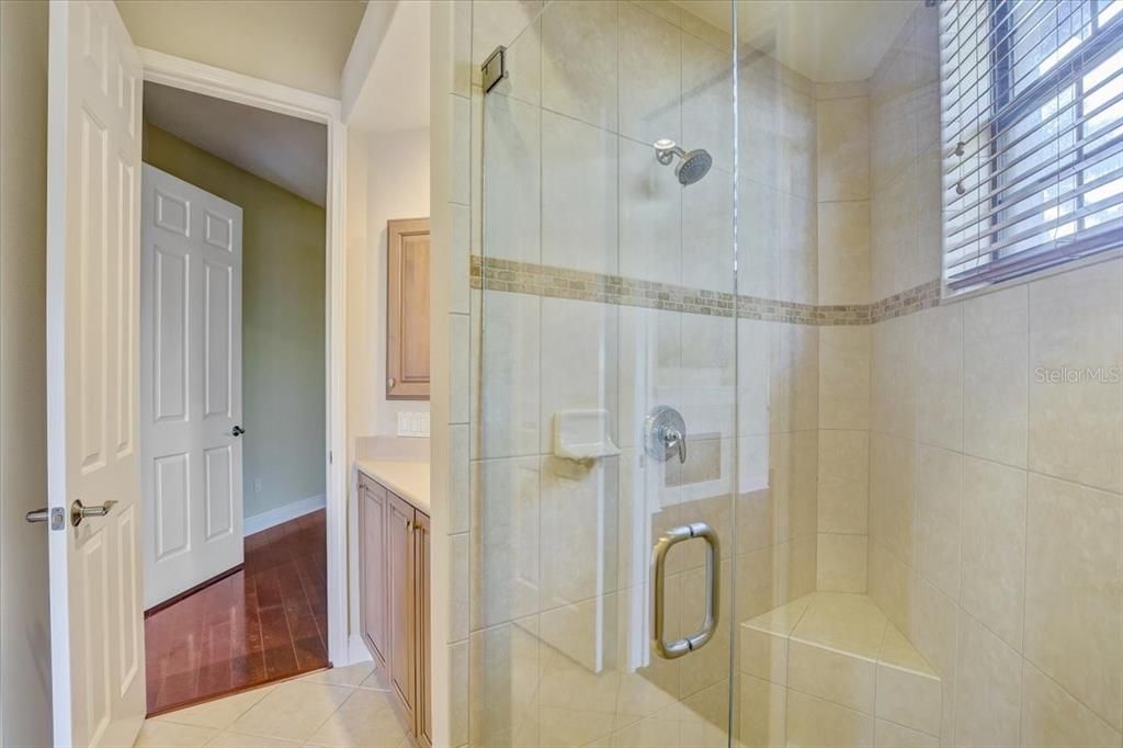 Bathroom, Glass Shower, Interior, Wood Texture Flooring