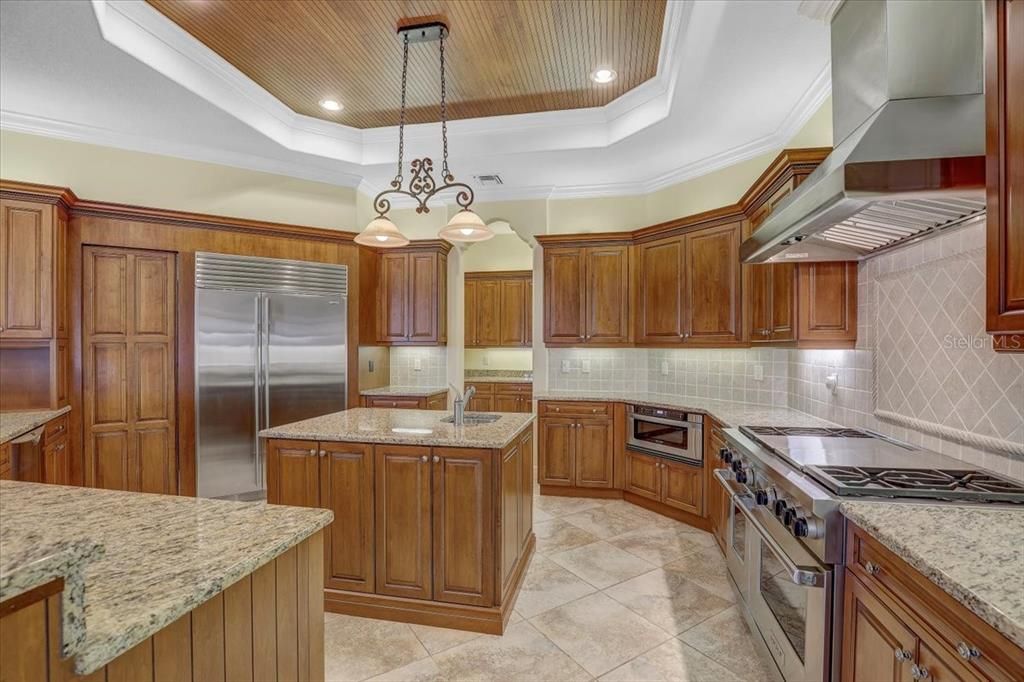 Interior, Kitchen, Pendant Lights, Recessed Lighting, Stainless Steel Appliances, Wooden Ceilings