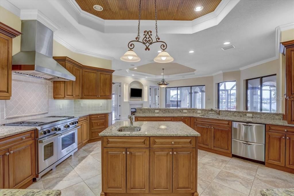 Interior, Kitchen, Pendant Lights, Recessed Lighting, Stainless Steel Appliances, Wooden Ceilings