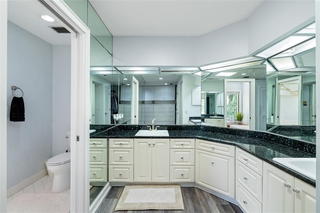 Bathroom, Interior, Recessed Lighting, Wood Texture Flooring