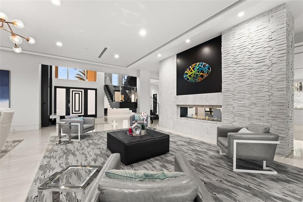 Fireplace, Interior, Living room, Pendant Lights, Recessed Lighting