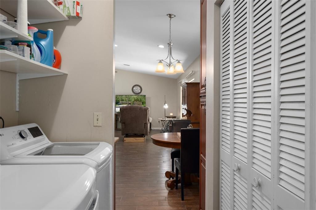 Interior, Pendant Lights, Recessed Lighting, Utility Closets, Washer, Wood Texture Flooring