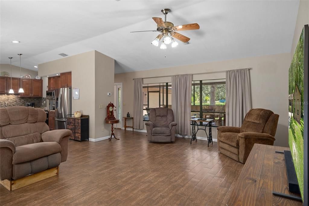 Interior, Kitchen, Living room, Pendant Lights, Recessed Lighting, Stainless Steel Appliances, Wood Texture Flooring