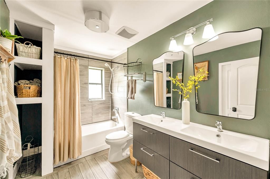 Bathroom, Dual Sink Vanities, Interior, Wood Texture Flooring