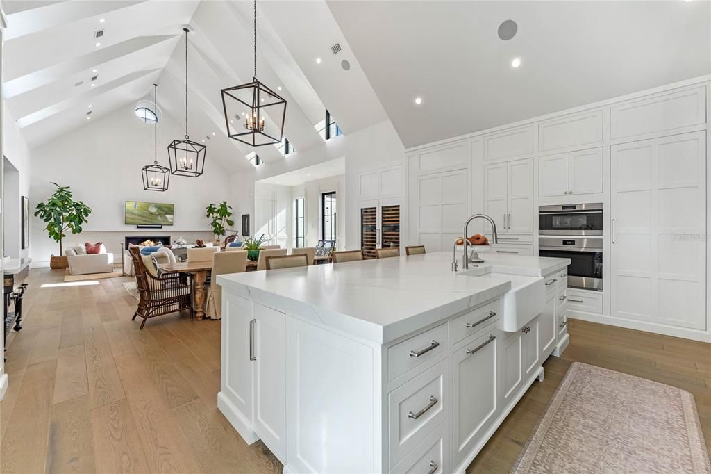 Dining room, Interior, Kitchen, Living room, Pendant Lights, Recessed Lighting, Stainless Steel Appliances, Wood Texture Flooring