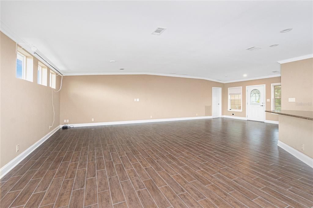 Empty room, Interior, Recessed Lighting, Wood Texture Flooring