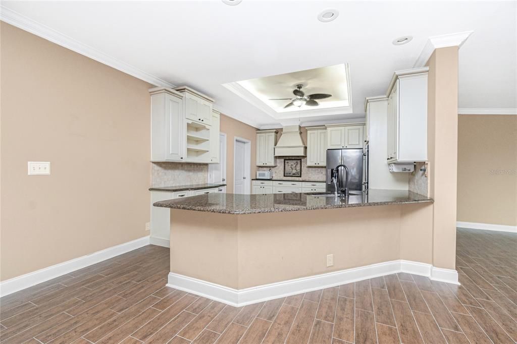 Interior, Kitchen, Recessed Lighting, Wood Texture Flooring