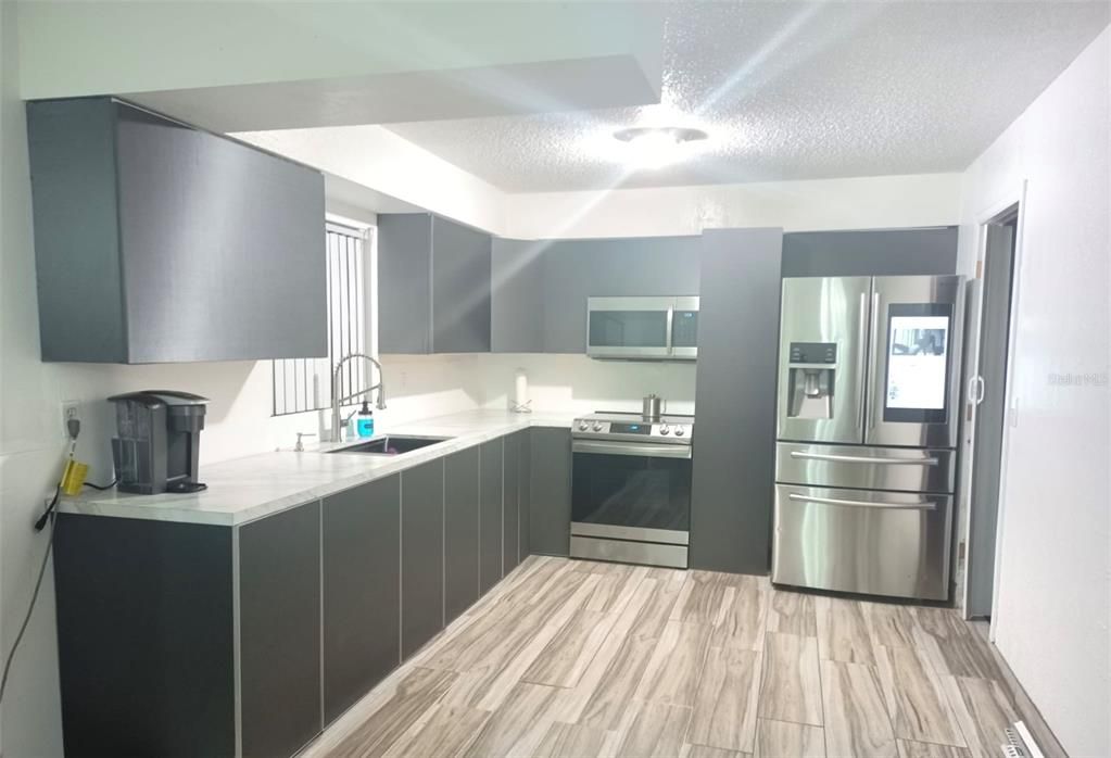 Interior, Kitchen, Stainless Steel Appliances, Wood Texture Flooring