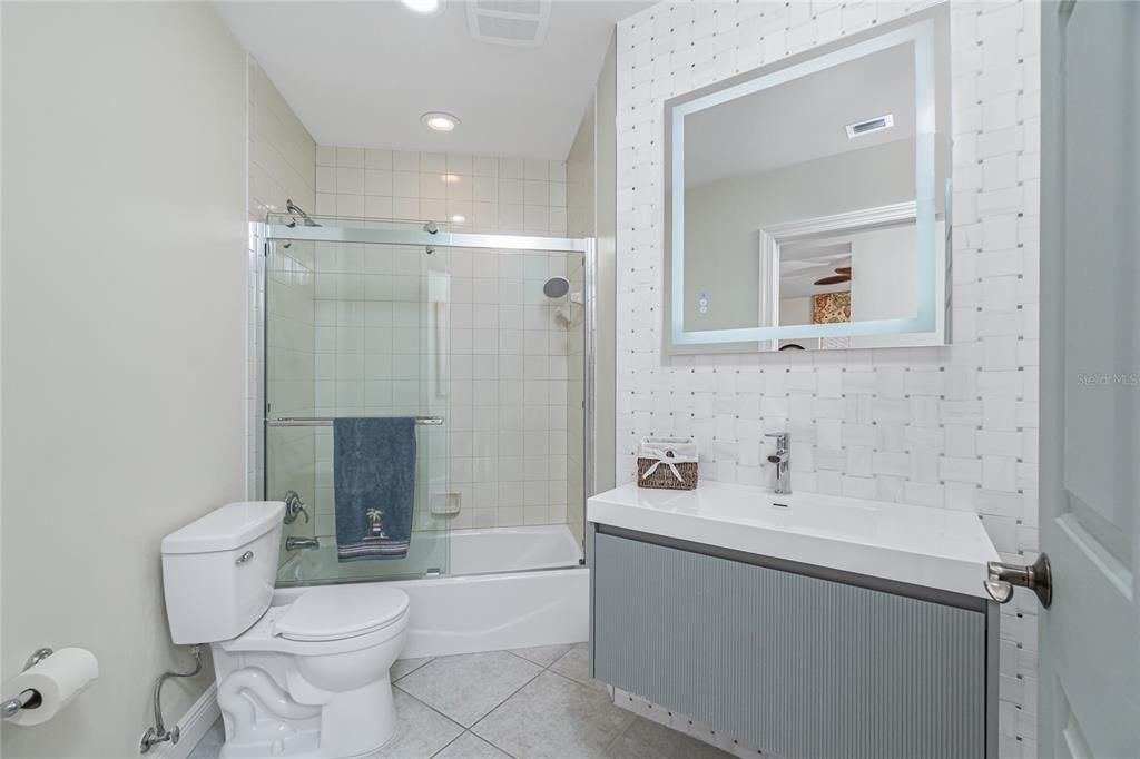 Bathroom, Glass Shower, Interior, Recessed Lighting