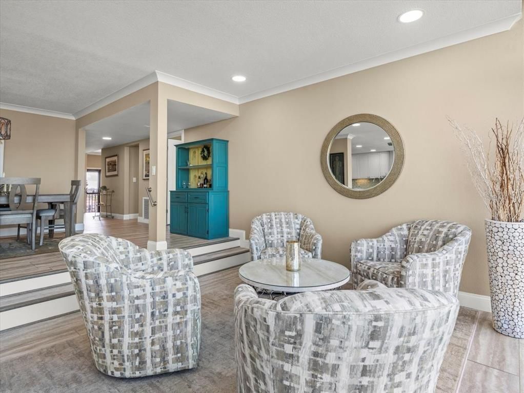Dining room, Interior, Recessed Lighting, Wood Texture Flooring