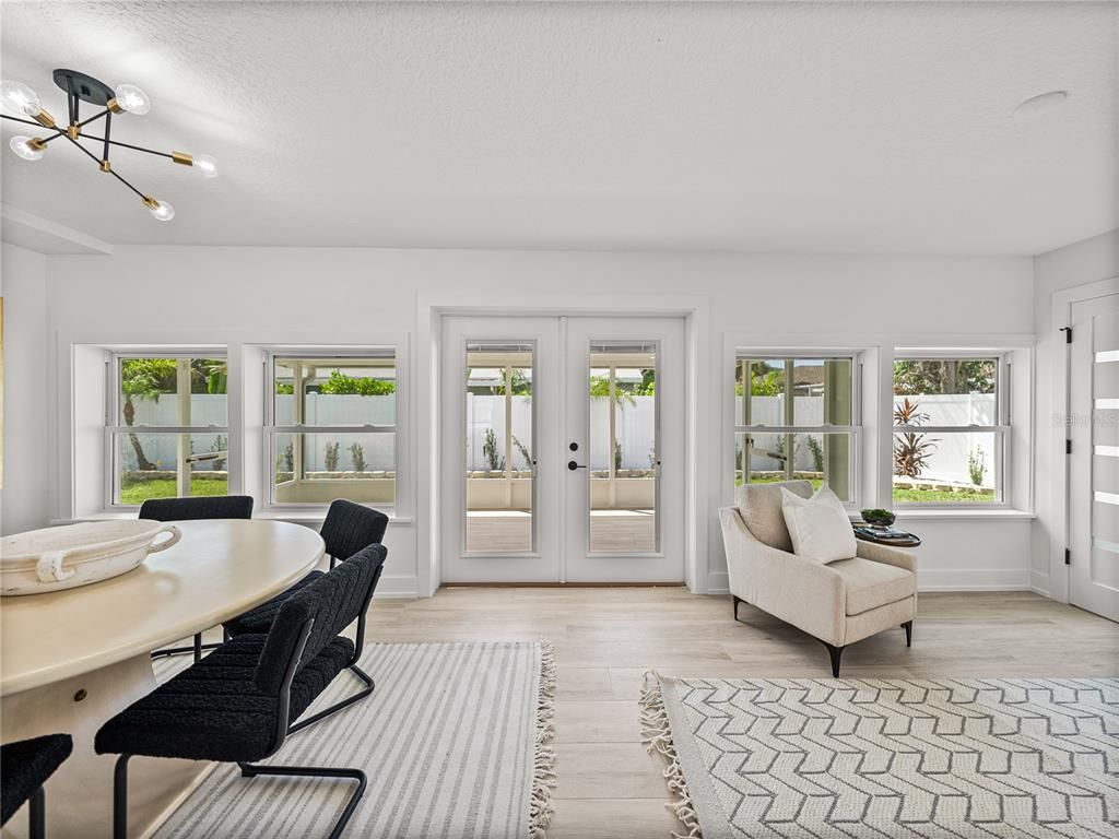Dining room, Interior, Pendant Lights, Wood Texture Flooring