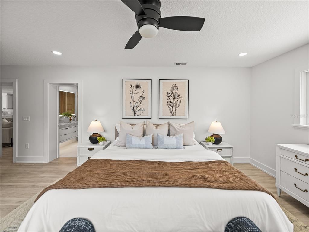 Bedroom, Interior, Recessed Lighting, Wood Texture Flooring
